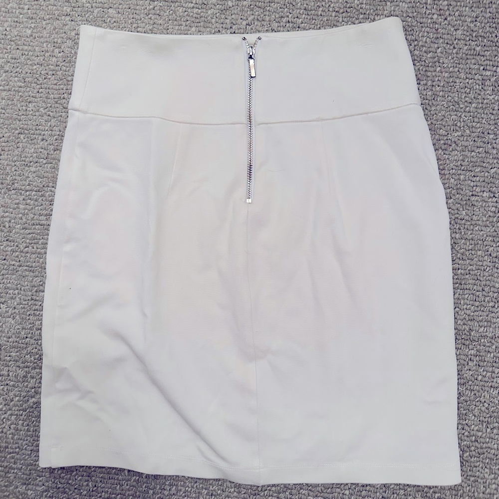 Bebe Bodycon White Zippered Mini Skirt, XS